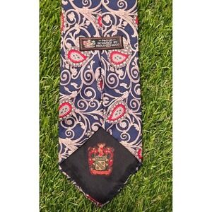VTG Paolo Gucci Silk Tie Navy Blue Red Gold Paisley Baroque Italian Designer 90s